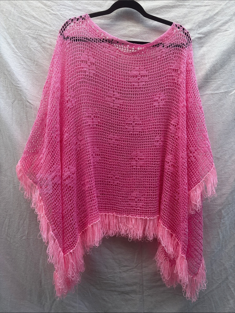 Pink Crochet Fringe Women's Sweater Poncho